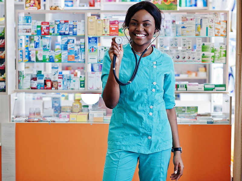 african-american-pharmacist-working-drugstore-hospital-pharmacy-african-healthcare-stethoscope-black-woman-doctor